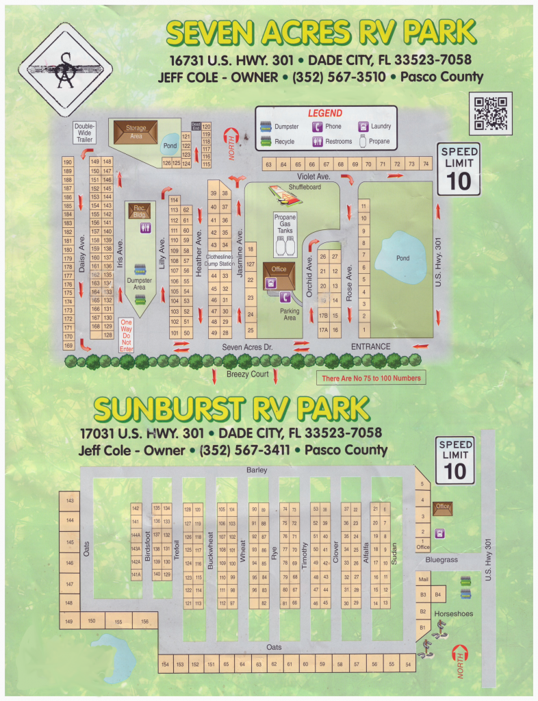 Park Map - Seven Acres RV Park & Sales